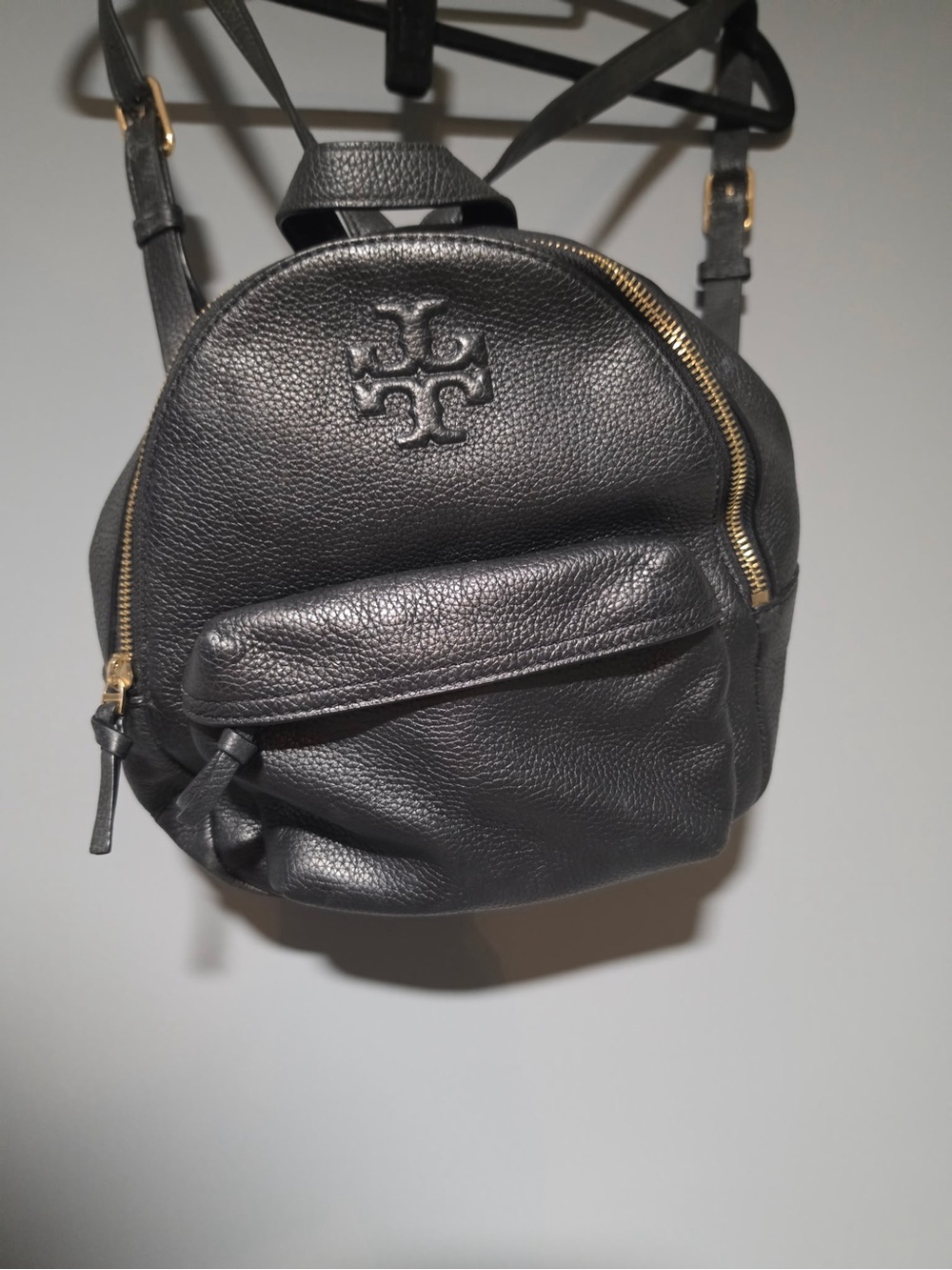 Tory Burch Black Pebbled Leather Mini Backpack with Gold Hardware